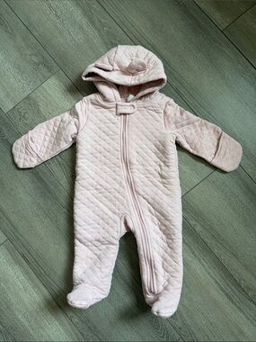 Quilted Hooded Pink Baby One-Piece Footie XS267